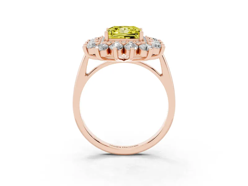 Princess Cut Floral Double Halo Engagement Ring Setting for a Fancy Yellow Lab-Grown Diamond | Plain Band | Rose Gold
