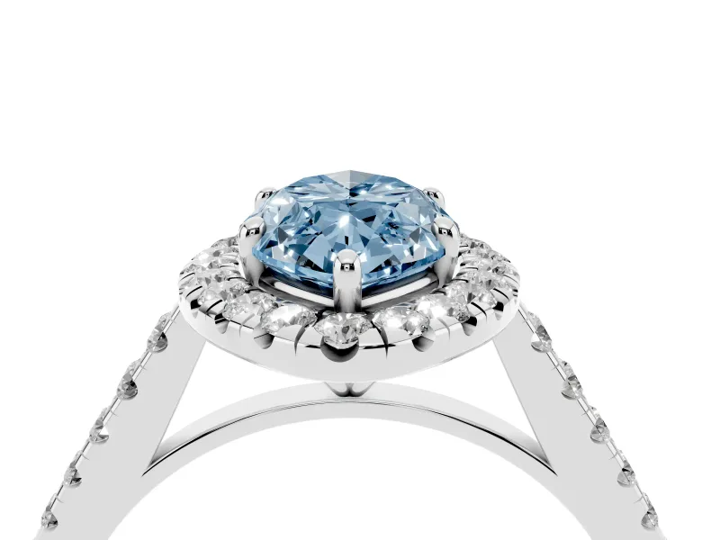 Marquise Halo Engagement Ring Setting for a Fancy Blue Lab-Grown Diamond | Pave Shoulders | White Gold