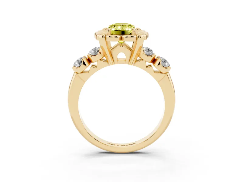 Emerald Cut Floral Engagement Ring Setting for a Fancy Yellow Lab-Grown Diamond | Petal Frame | Yellow Gold