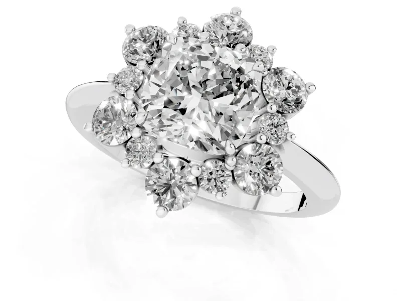 Cushion Cut Cluster Halo Engagement Ring Setting | Two-Size Accents | Platinum