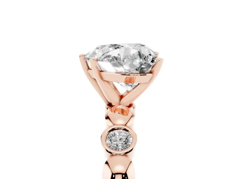 Heart Cut Diamond Solitaire Ring Set in Rose gold with Bezel-Set Accents on Beaded Band and Prong Setting