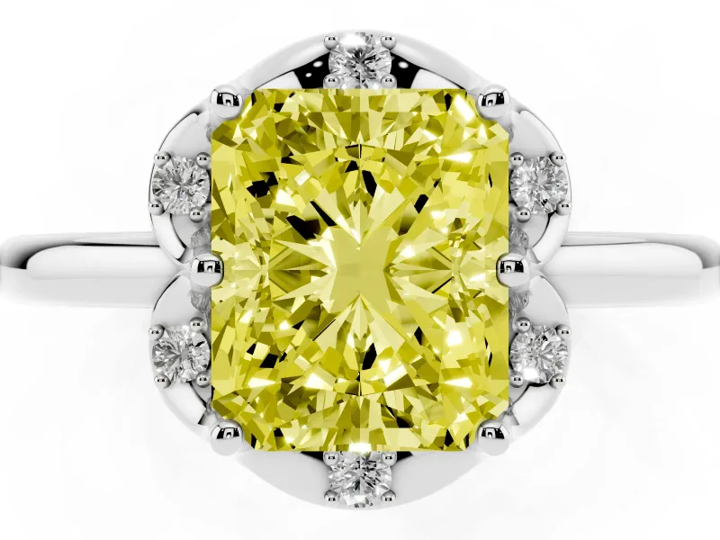 Radiant Cut Petal Halo Engagement Ring Setting for a Fancy Yellow Lab-Grown Diamond | Sterling Silver