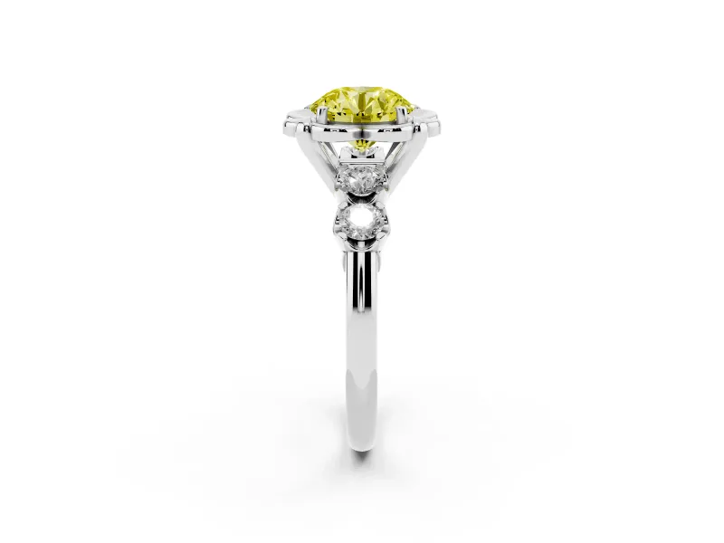 Round Floral Engagement Ring Setting for a Fancy Yellow Lab-Grown Diamond | Petal Frame | Platinum