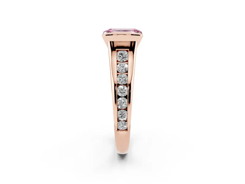 Emerald Cut Half Bezel Engagement Ring Setting for a Fancy Pink Lab-Grown Diamond | Rose Gold