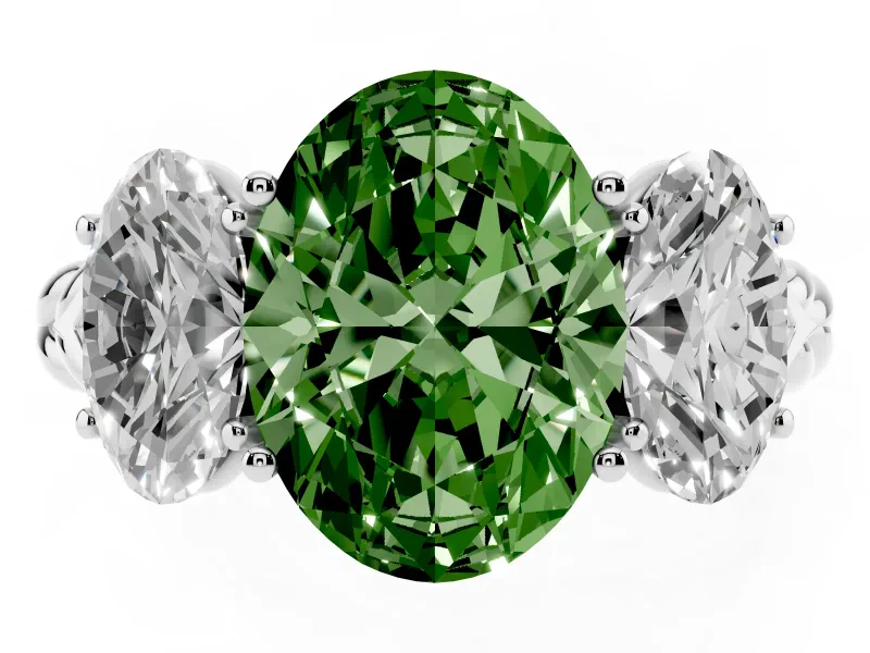 Fancy Green Oval Cut Diamond Three-Stone Ring Set in Silver with Braided Band