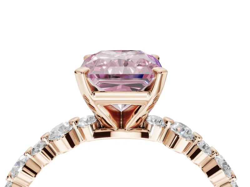 Radiant Cut Pavé Solitaire Engagement Ring Setting for a Fancy Pink Lab-Grown Diamond | Alternating Accents | Rose Gold