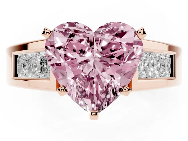 Heart-Shaped Channel-Set Engagement Ring Setting for a Fancy Pink Lab-Grown Diamond | Rose Gold