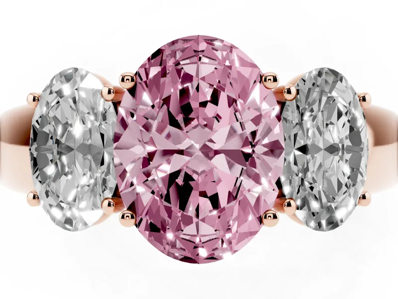 Oval 3 Stone Engagement Ring Setting for a Fancy Pink Lab-Grown Diamond | Rose Gold
