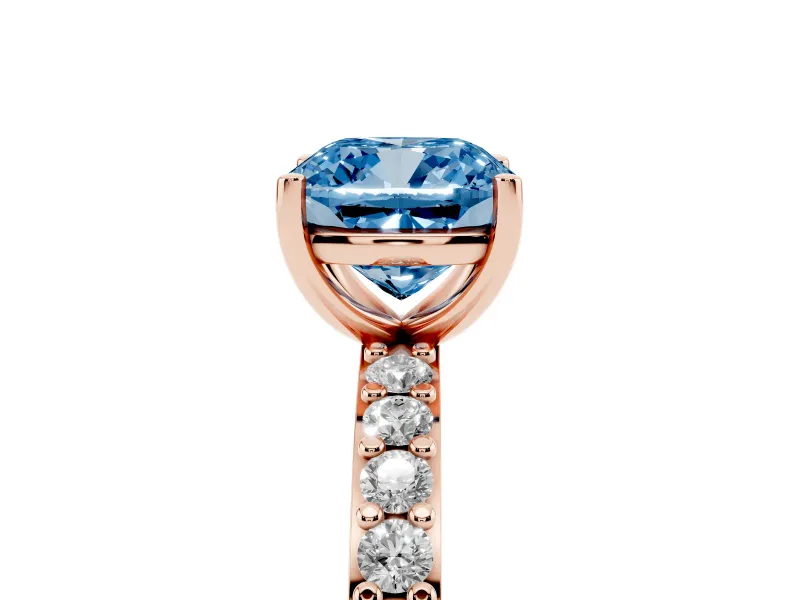 Cushion Cut Pavé Solitaire Engagement Ring Setting for a Fancy Blue Lab-Grown Diamond | Single Row Band | Rose Gold