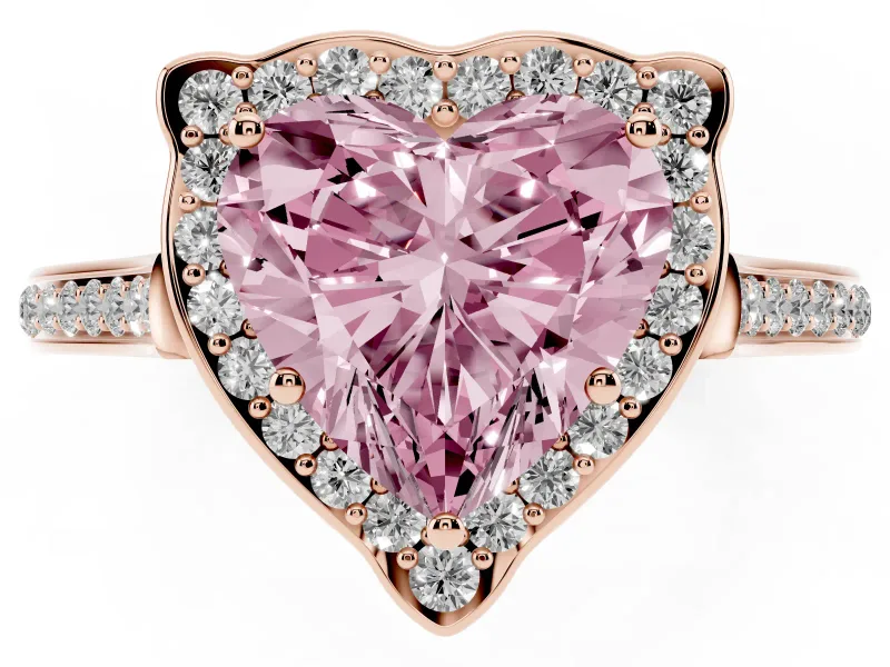 Heart-Shaped Petal Tip Halo Engagement Ring Setting for a Fancy Pink Lab-Grown Diamond | Pavé Band | Rose Gold