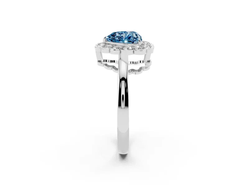 Heart-Shaped Halo Engagement Ring Setting for a Fancy Blue Lab-Grown Diamond | Sterling Silver - Design NV-24719