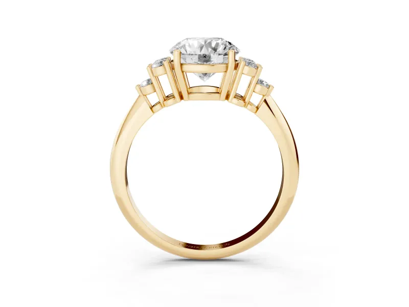 Round Cluster Accent Engagement Ring Setting | Plain Band | Yellow Gold