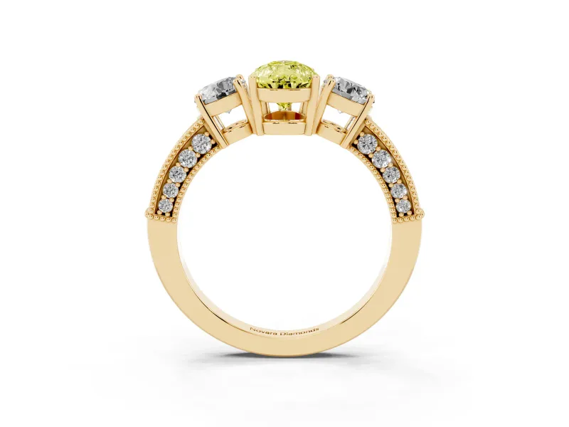 Pear-Shaped Three Stone Engagement Ring Setting for a Fancy Yellow Lab-Grown Diamond | Graduated Pave Band | Yellow Gold