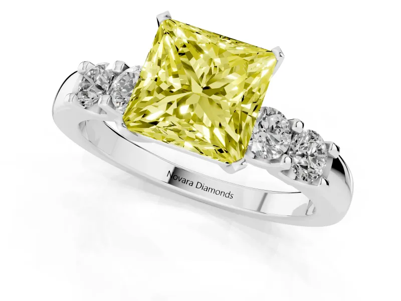 Princess Cut Five Stone Engagement Ring Setting for a Fancy Yellow Lab-Grown Diamond | Platinum