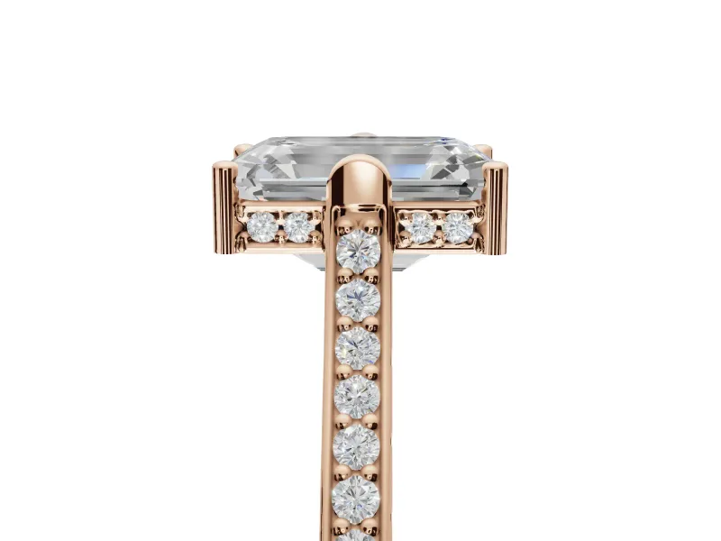 Emerald Cut Vintage Cathedral Engagement Ring Setting | Carved Band | Rose Gold