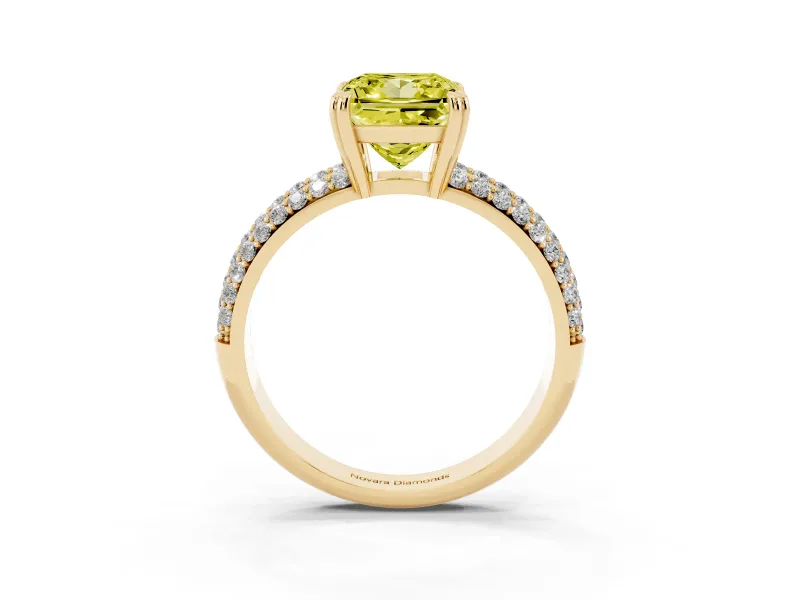 Princess Cut Three Row Pave Engagement Ring Setting for a Fancy Yellow Lab-Grown Diamond | Double Claws | Yellow Gold