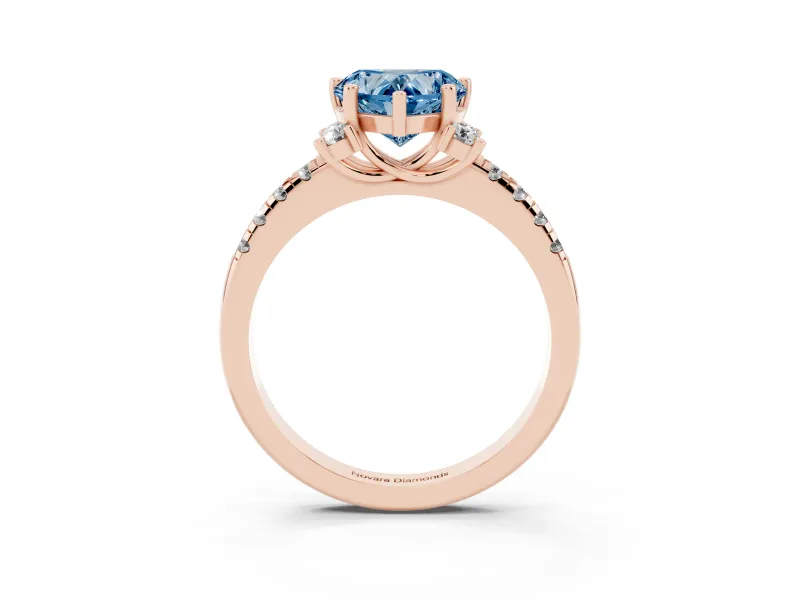 Heart-Shaped Side Stone Engagement Ring Setting for a Fancy Blue Lab-Grown Diamond | Pave Band | Rose Gold