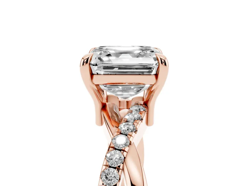 Asscher Cut Pavé Twist Engagement Ring Setting | Crossover Band | Rose Gold