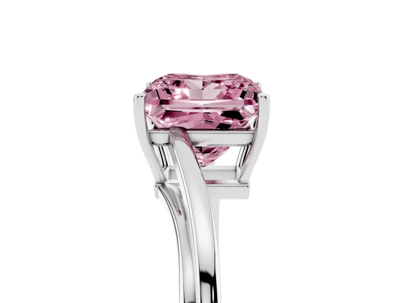 Fancy Pink Princess Cut Diamond Solitaire Twist Band Ring Set in White gold with Prong Setting