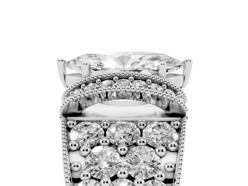 Marquise Vintage Milgrain Pave Engagement Ring Setting | Crescent Side Rows | Sterling Silver