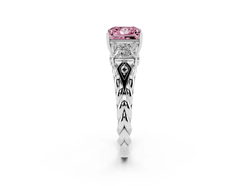 Fancy Pink Princess Cut Diamond Three-Stone Ring Set in Silver with Braided Band