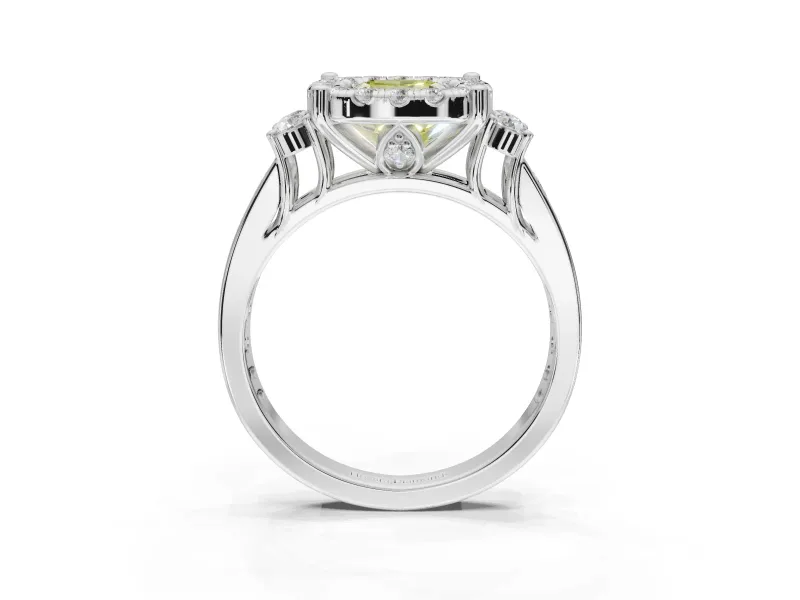 Cushion Cut Halo Engagement Ring Setting for a Fancy Yellow Lab-Grown Diamond | Graduated Channel Band | White Gold