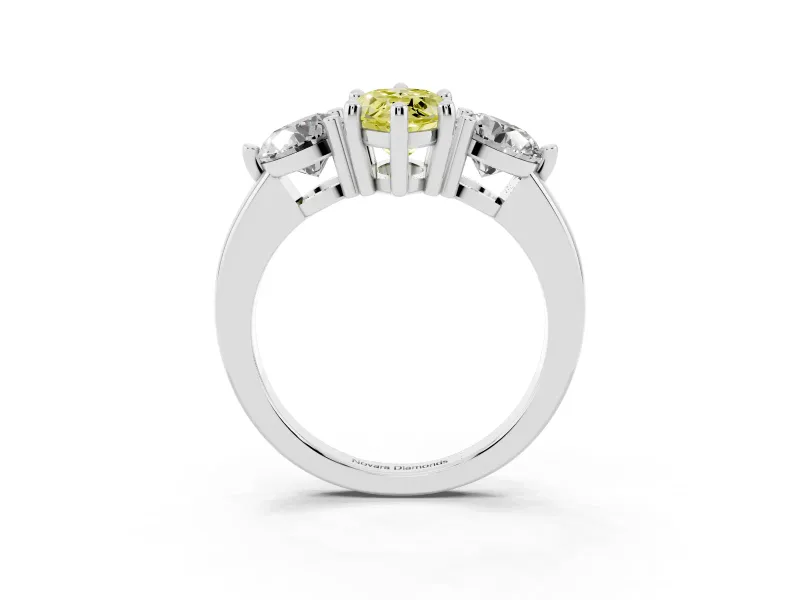 Marquise Three Stone Engagement Ring Setting for a Fancy Yellow Lab-Grown Diamond | Open Prong Baskets | White Gold