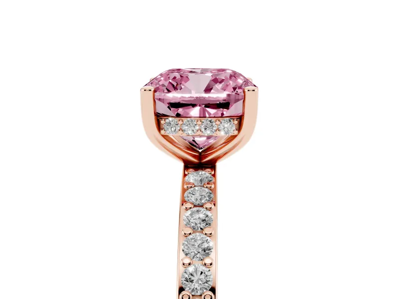 Cushion Cut Hidden Halo Engagement Ring Setting for a Fancy Pink Lab-Grown Diamond | Rose Gold