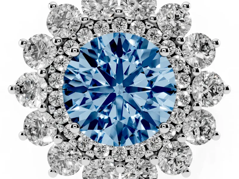 Round Floral Halo Engagement Ring Setting for a Fancy Blue Lab-Grown Diamond | Plain Band | Platinum