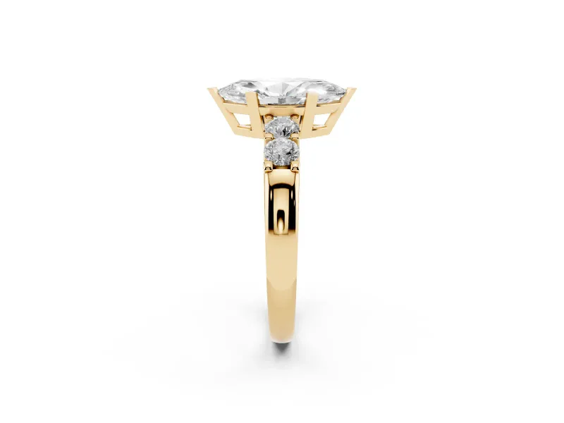 Marquise Cut Diamond Five-Stone Prong Set Engagement Ring Set in Yellow gold with Channel Band