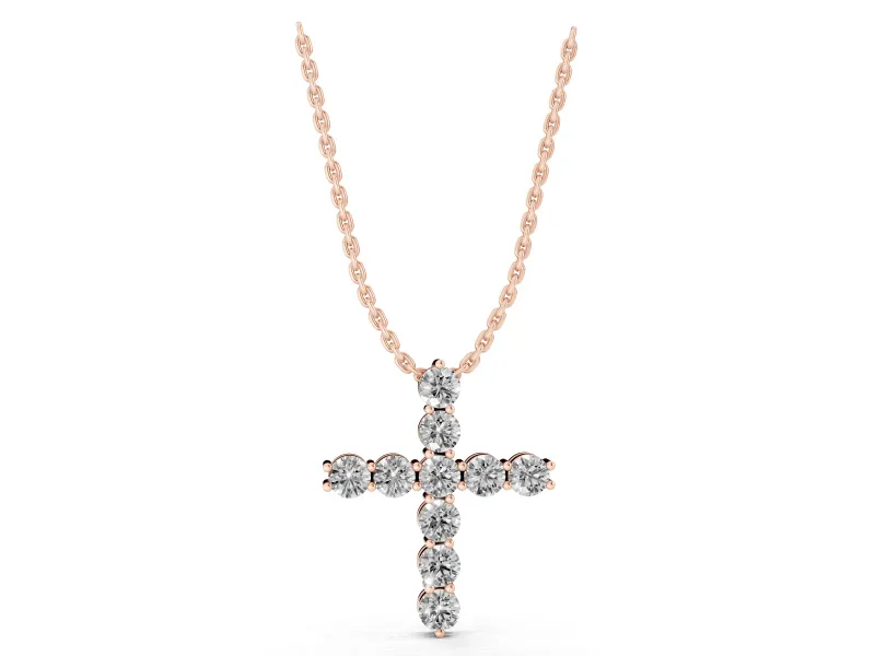 Round Lab-Grown Diamond Cross Pendant Necklace | All-Stone Cross | Rose Gold