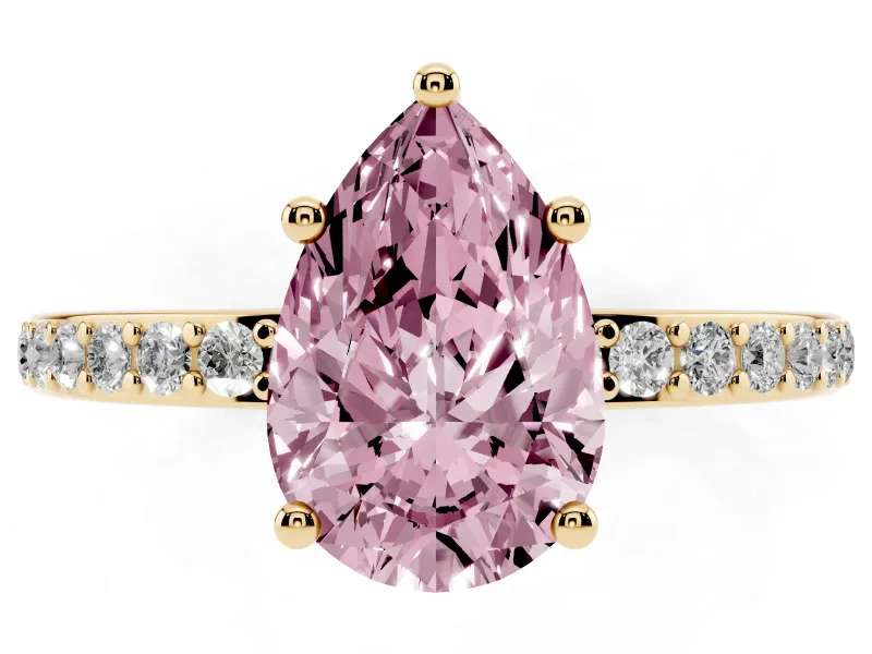 Pear-Shaped Hidden Halo Engagement Ring Setting for a Fancy Pink Lab-Grown Diamond | Yellow Gold