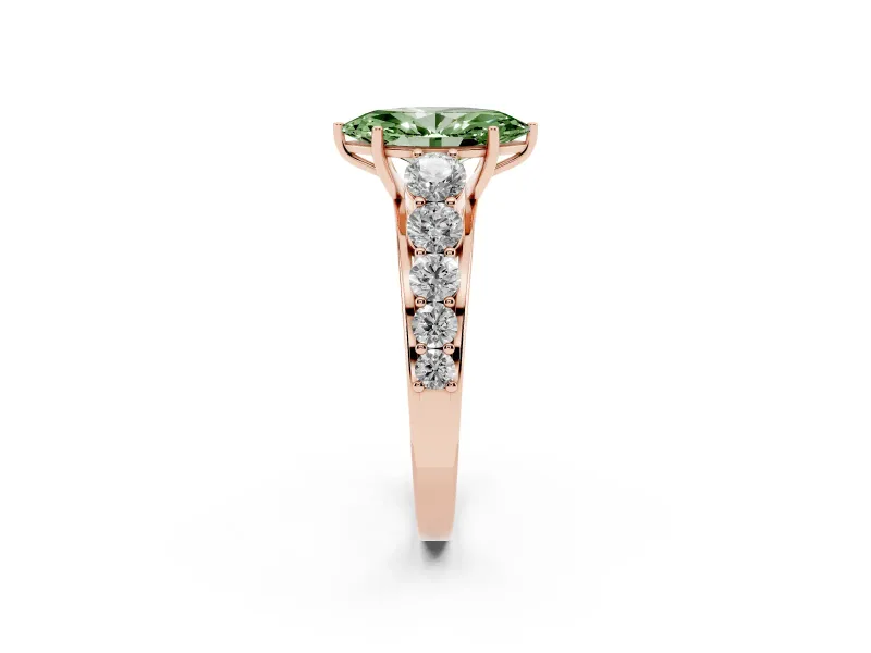 Marquise Graduated Side Stone Engagement Ring Setting for a Fancy Green Lab-Grown Diamond | Flat Top Band | Rose Gold