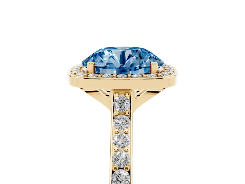 Round Halo Engagement Ring Setting for a Fancy Blue Lab-Grown Diamond | Yellow Gold - Design NV-24729