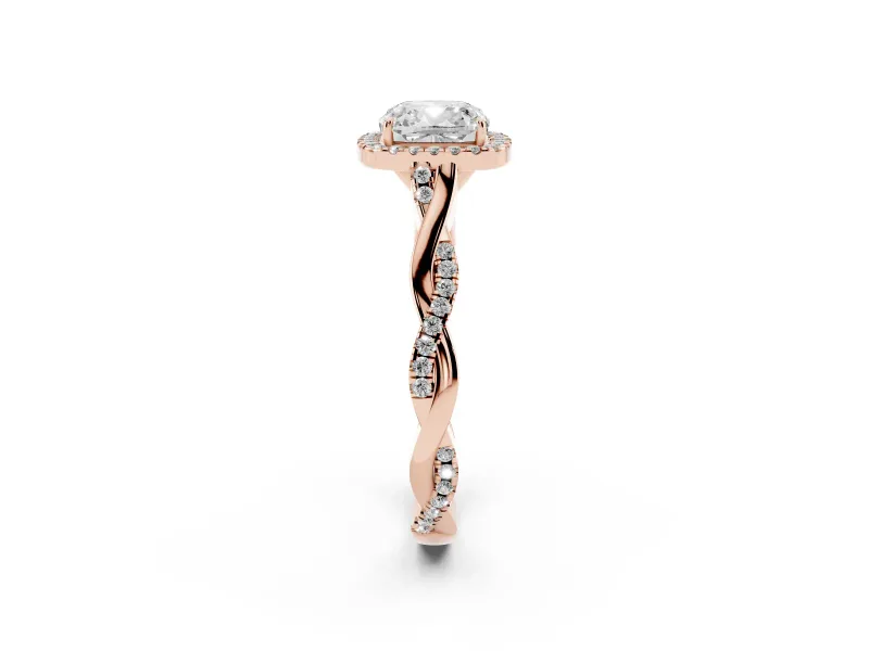 Cushion Cut Halo Engagement Ring Setting | Pavé Twist Band | Rose Gold