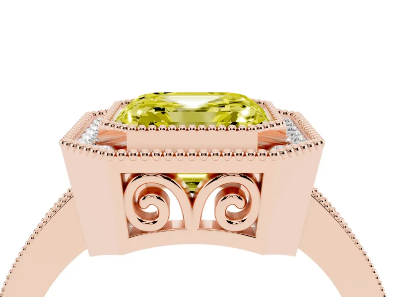 Asscher Cut Milgrain Halo Engagement Ring Setting for a Fancy Yellow Lab-Grown Diamond | Rose Gold