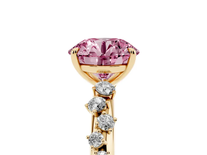 Round Graduated Solitaire Engagement Ring Setting for a Fancy Pink Lab-Grown Diamond | Yellow Gold