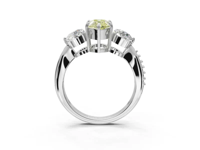 Pear-Shaped Three Stone Engagement Ring Setting for a Fancy Yellow Lab-Grown Diamond | Tapered Pave Band | Platinum