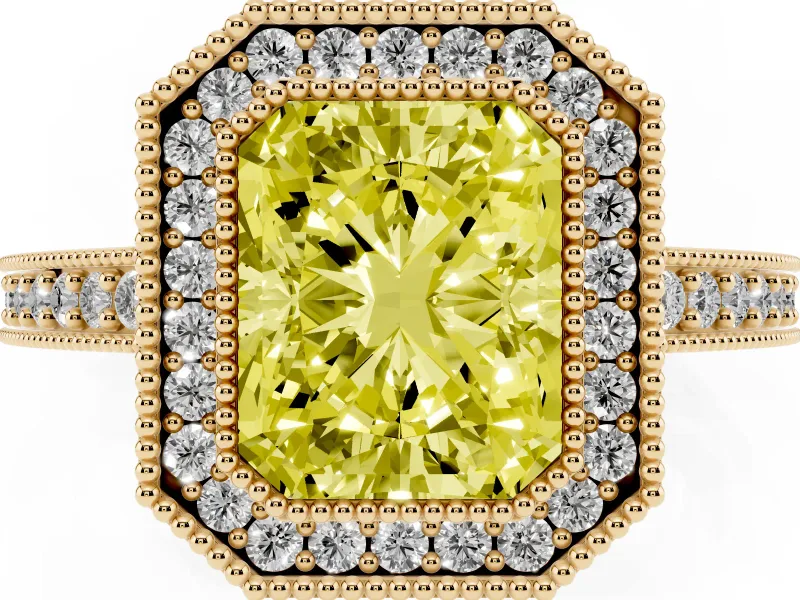 Radiant Cut Halo Engagement Ring Setting for a Fancy Yellow Lab-Grown Diamond | Yellow Gold - Design NV-24886