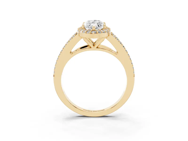 Marquise Halo Engagement Ring Setting | V-Split Pavé Band | Yellow Gold