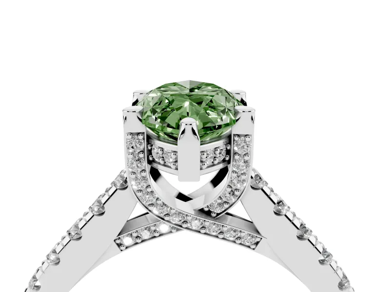 Marquise Hidden Halo Pave Engagement Ring Setting for a Fancy Green Lab-Grown Diamond | Claw Prongs | White Gold