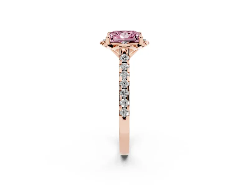 Princess Cut Floral Petal Engagement Ring Setting for a Fancy Pink Lab-Grown Diamond | Petal Accents | Rose Gold