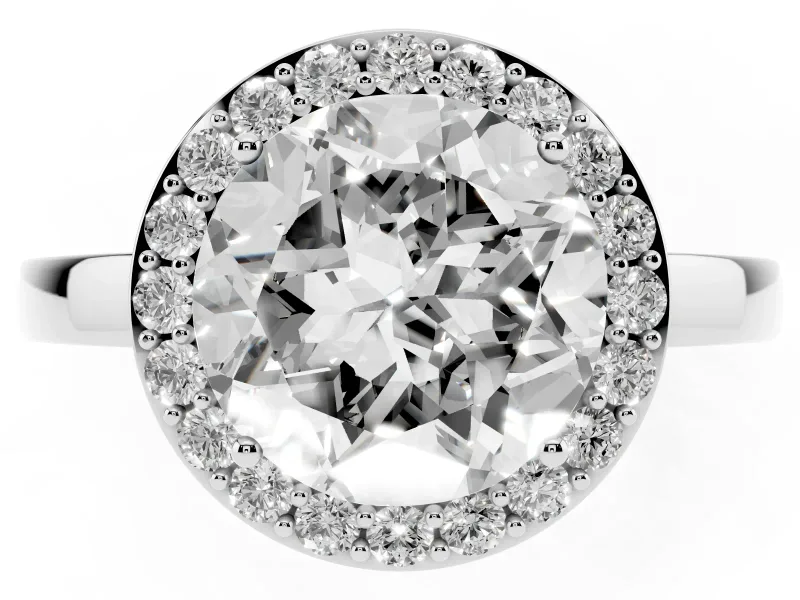 Round Cut Diamond Halo Ring Set in Platinum with Solitaire Band and Prong Setting