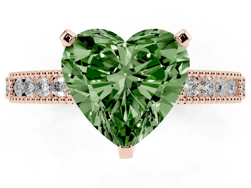 Heart-Shaped Vintage Pavé Engagement Ring Setting for a Fancy Green Lab-Grown Diamond | Rose Gold