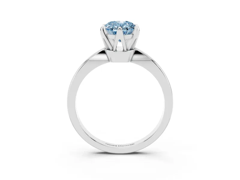 Fancy Blue Oval Cut Diamond Solitaire Engagement Ring Set in Silver with Slim Tapered Solitaire Band