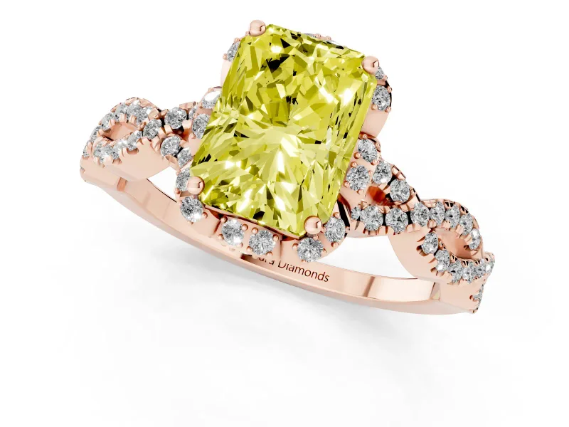 Radiant Cut Milgrain Halo Engagement Ring Setting for a Fancy Yellow Lab-Grown Diamond | Graduated Shoulders | Rose Gold
