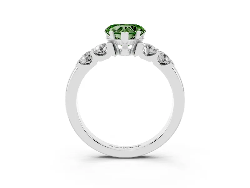 Heart-Shaped 5 Stone Engagement Ring Setting for a Fancy Green Lab-Grown Diamond | Sterling Silver