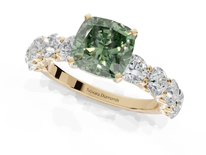 Cushion Cut Engagement Ring Setting for a Fancy Green Lab-Grown Diamond | Yellow Gold - Design NV-24455