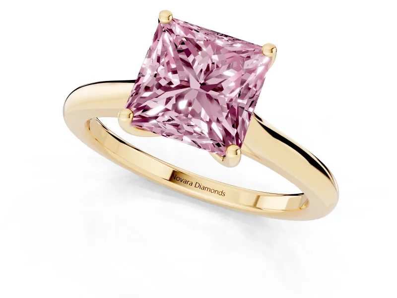 Princess Cut Cathedral Engagement Ring Setting for a Fancy Pink Lab-Grown Diamond | Yellow Gold
