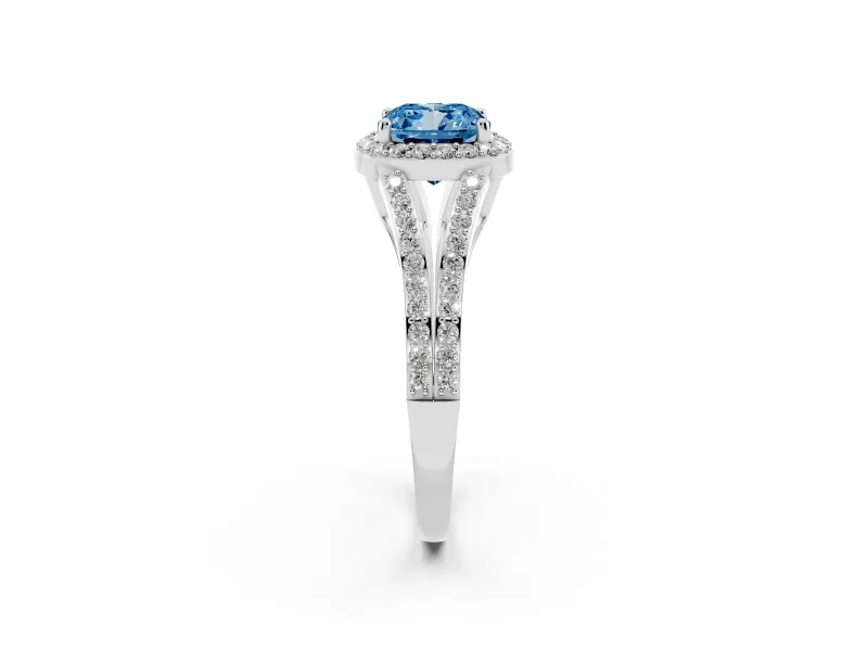 Cushion Cut Split Shank Halo Engagement Ring Setting for a Fancy Blue Lab-Grown Diamond | Platinum